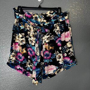 Daniel Rainn Floral Tie Front Shorts Women’s 1XL Black Tropical Print